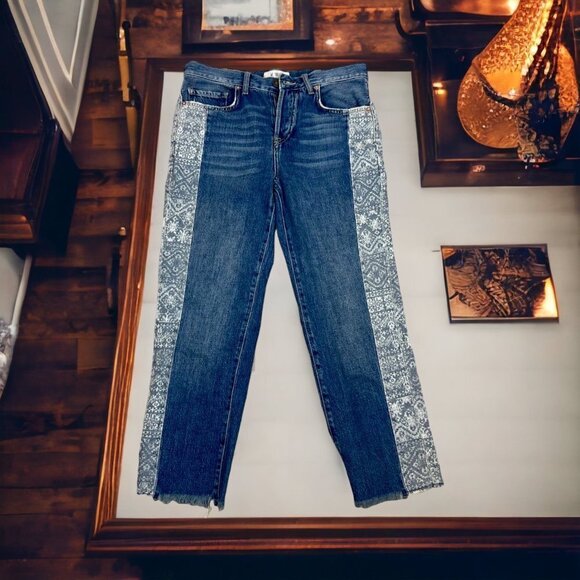 We the Free Aztec Side Panel Cropped Boyfriend Jeans Raw Hem  26 Waist  - N268 - Picture 8 of 8